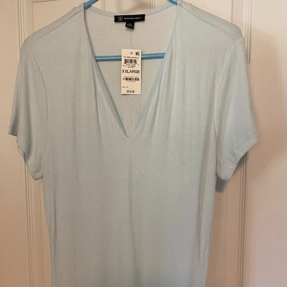 INC Woman's XXL Light Blue V-neck Ribbed Knit Top NWT - Picture 1 of 3